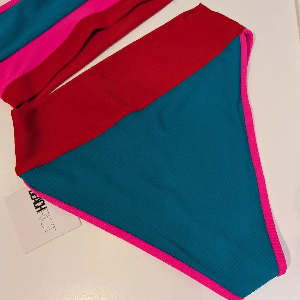 Beach Riot Blue Pink Red Two-Piece One-Piece Style Swim Set - Picture 8 of 11